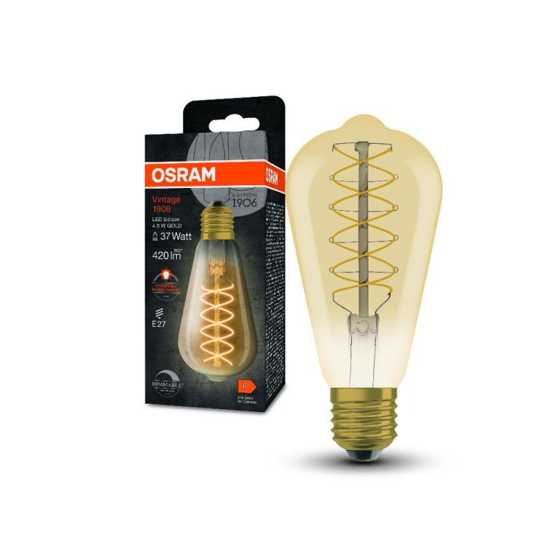 OSRAM E27 VINTAGE LED Filamentlampe Gold dimmbar 4,8W wie 37W extra warmweißes gemütliches Licht 2200K
